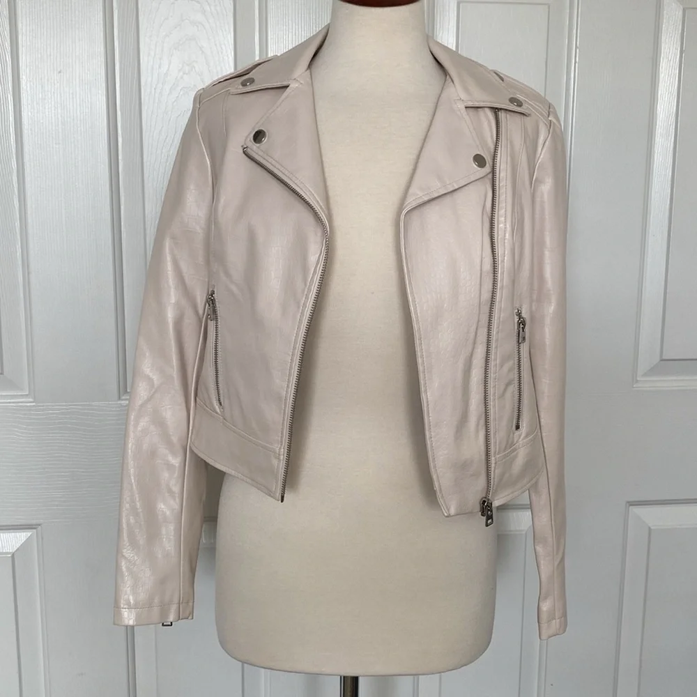 Bar lll Faux Leather Moto Jacket Natural White X-Small - Picture 9 of 11